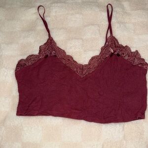 Lace Trim Burgundy Cami Top